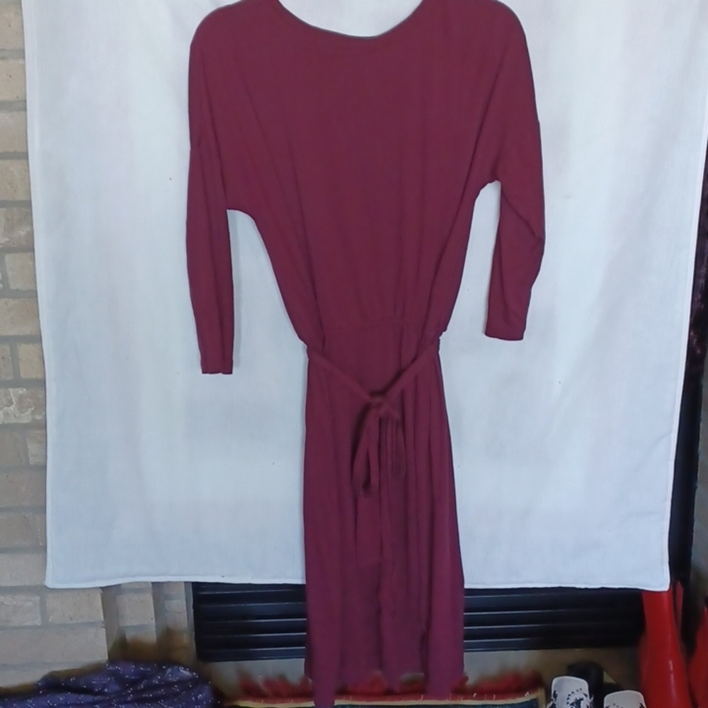 Ann Taylor LOFT 3/4 Sleeve Maroon Belted Dress M
